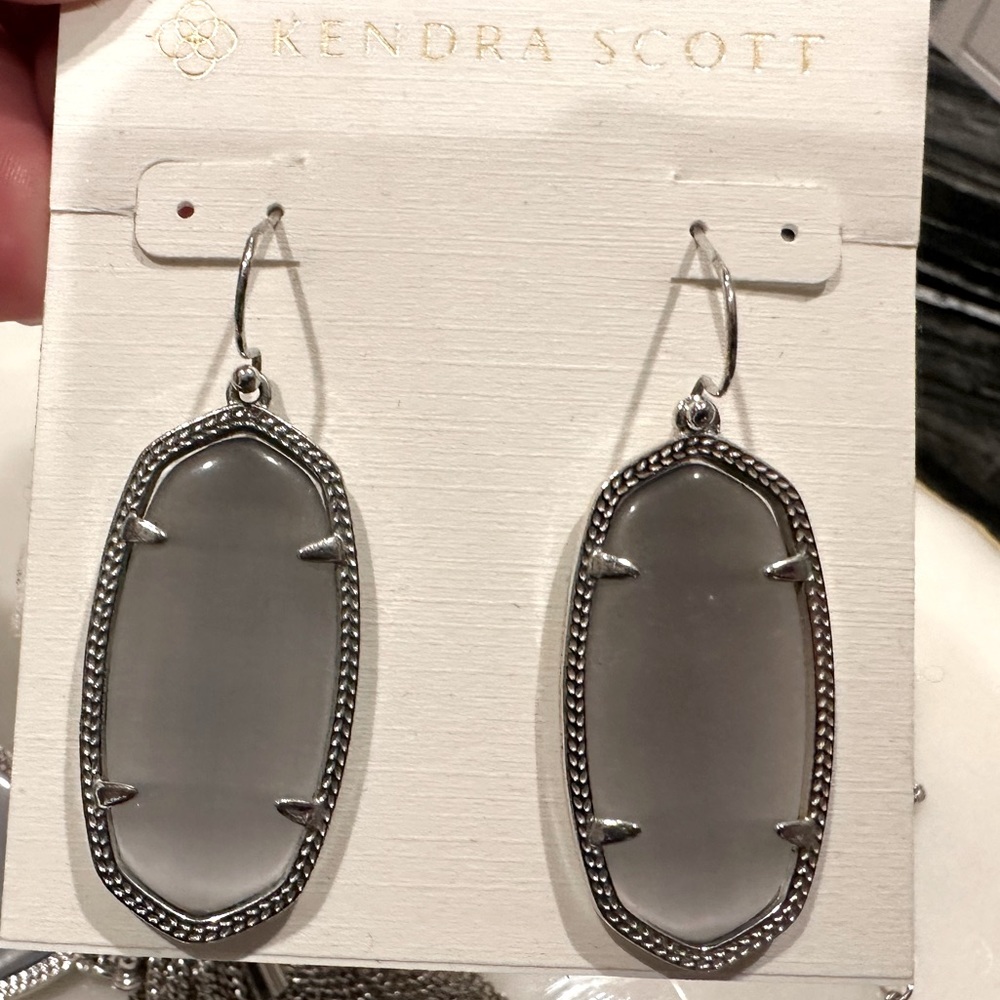 Kendra Scott Earrings & Necklace Set Silver with Gray Stones